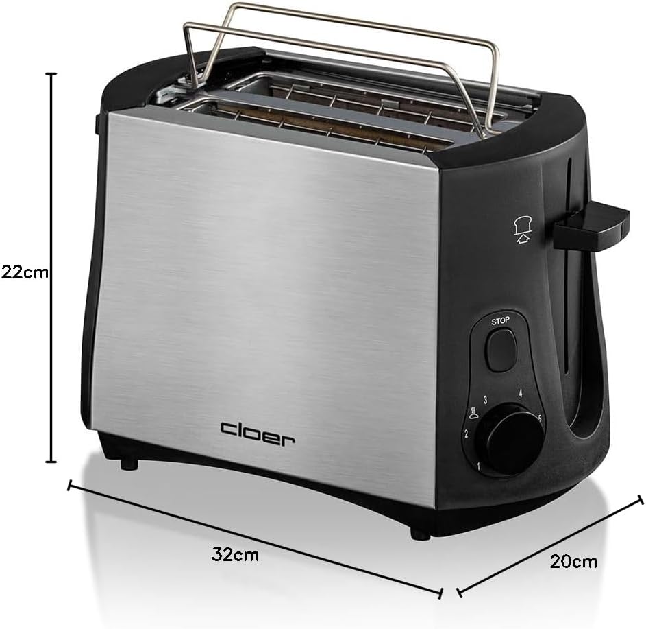 Cloer 3419 Toaster für 2 Toastscheiben, 825 W, integrierter Brötchenaufsatz, Nachhebevorrichtung, Kr