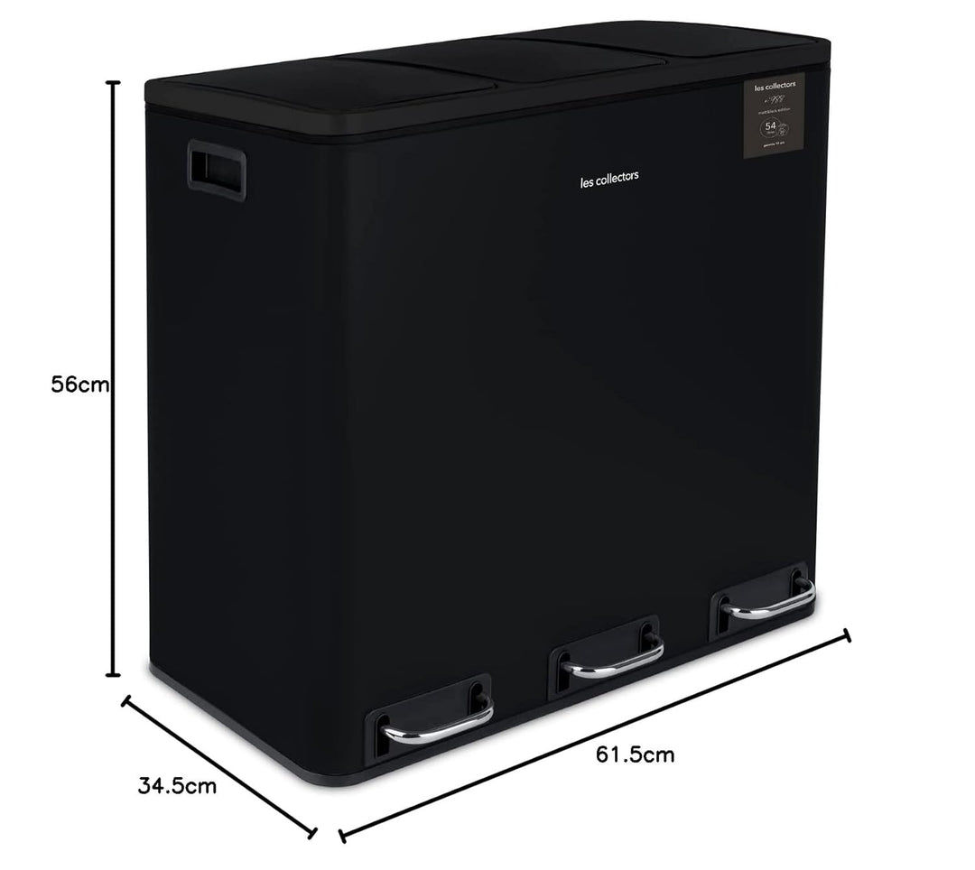 Les Collectors Nr. 988, Mülleimer für Recycling, 3 Behälter, 54 l, 3 x 18 l, Edelstahl, Pedal aus St