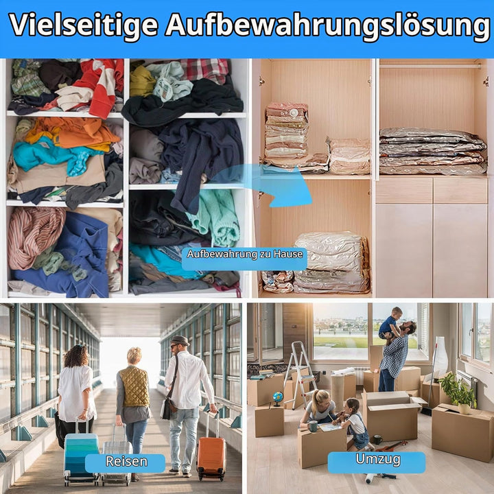 8 Stück Vakuumbeutel für Kleidung mit Elektrischer Luftpumpe, 2 * 100 x 80 cm, 3 * 80 x 60 cm, 3 * 7