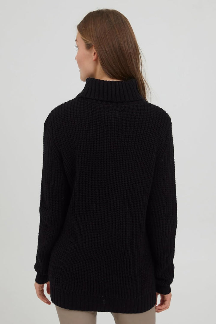 OXMO OXNanna Strickpullover Damen Grobstrickpullover Pullover mit Rollkragen Regular Fit L Black (19