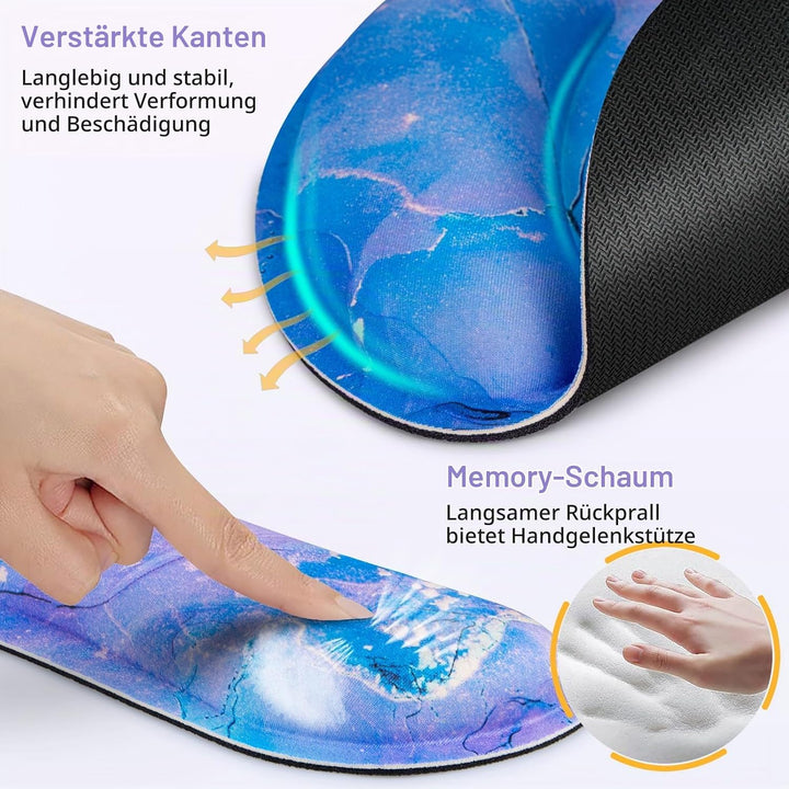 3-in-1 Gelkissen+Handballenauflage Tastatur+Cup, Ergonomisches Mauspad mit Memory Foam, Schmerzlinde