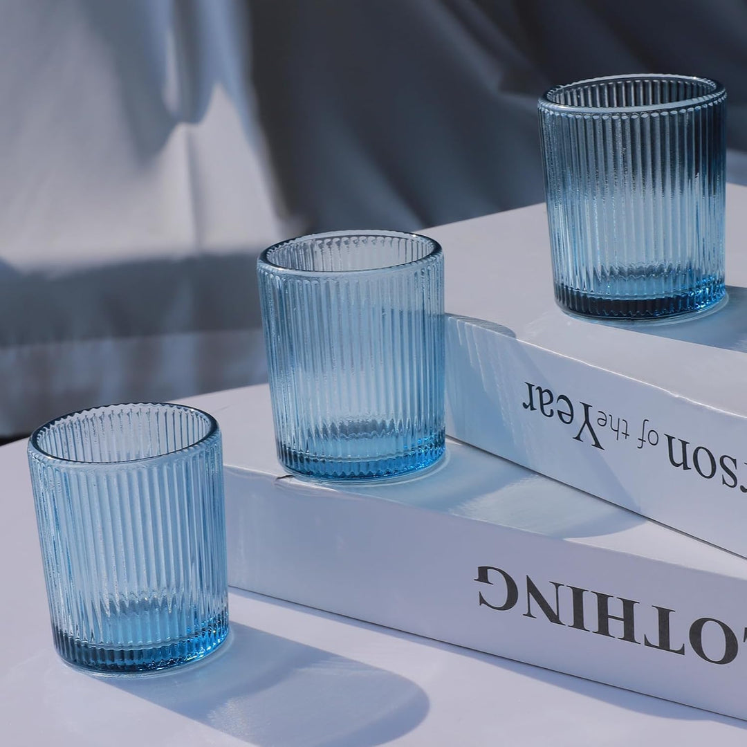Vohocandle Blaue Teelichthalter12er-Set, Gerippter Teelichtgläser-Kerzenhalter für die Tischdekorati