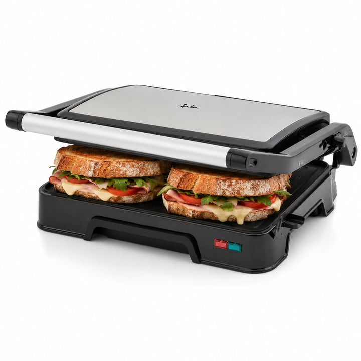 JATA JEGR1124 Elektrogrill und Grill mit geriffelten antihaftbeschichteten Platten, 23 x 14,5 cm, 10