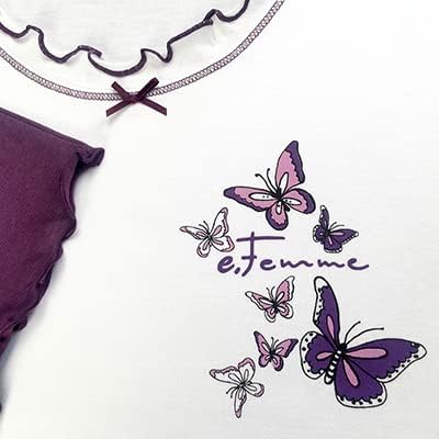 e.Femme® Damen Schlafanzug 259 aus Baumwolle und Modal, 36 Ecru/Aubergine
