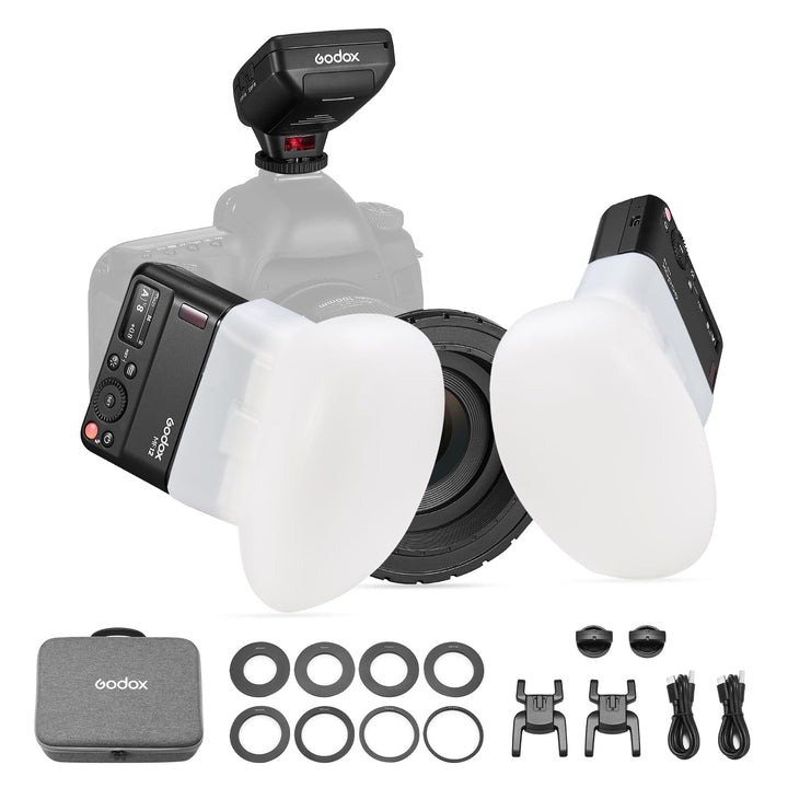 GODOX MF12-DK1 Makro Blitz mit Diffusor Dome und Xproii S Blitzauslöser 2,4G Wireless Control, TTL/M
