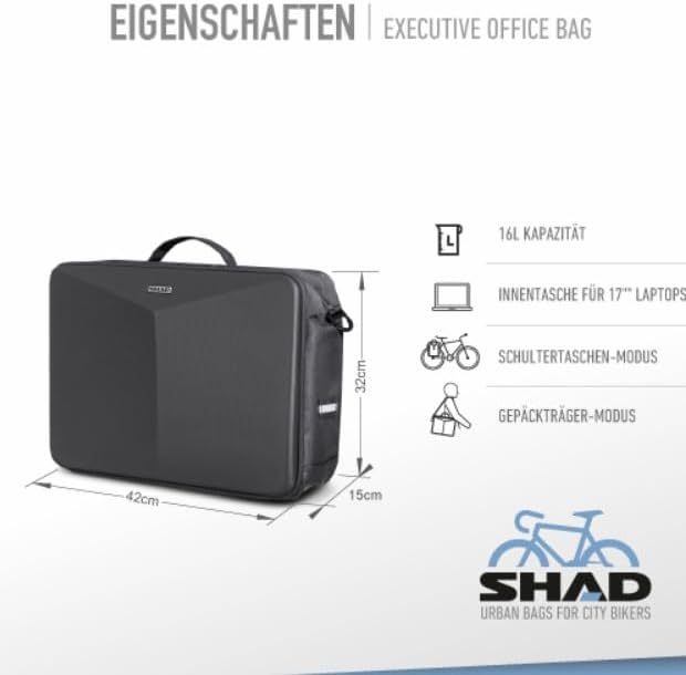 SHAD Bikes - Laptoptasche Fahrrad Gepäckträger 16L - wasserdichte Fahrradtasche mit Schultergurt - f