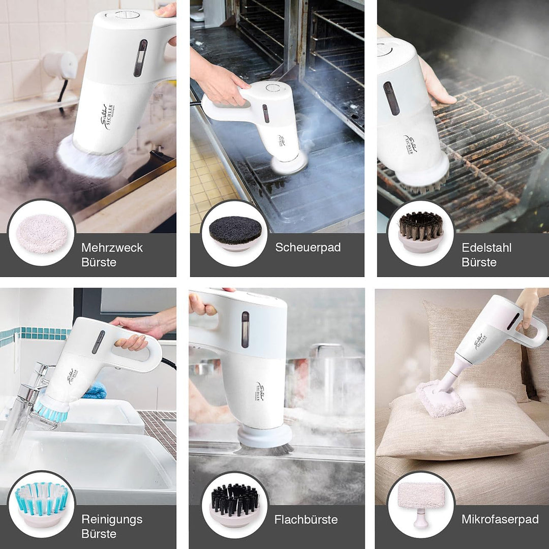 Sichler Haushaltsgeräte 3in1 Hand- & Boden Dampfreiniger, Motorbürste, 5 Aufsätze, 1.200 W