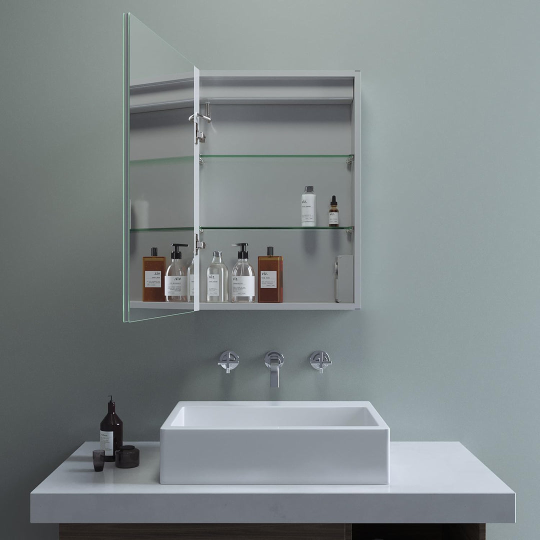 Badezimmer Spiegelschrank 50 x 70 cm mit LED Beleuchtung Badezimmerschrank Aluminium Badschrank eint