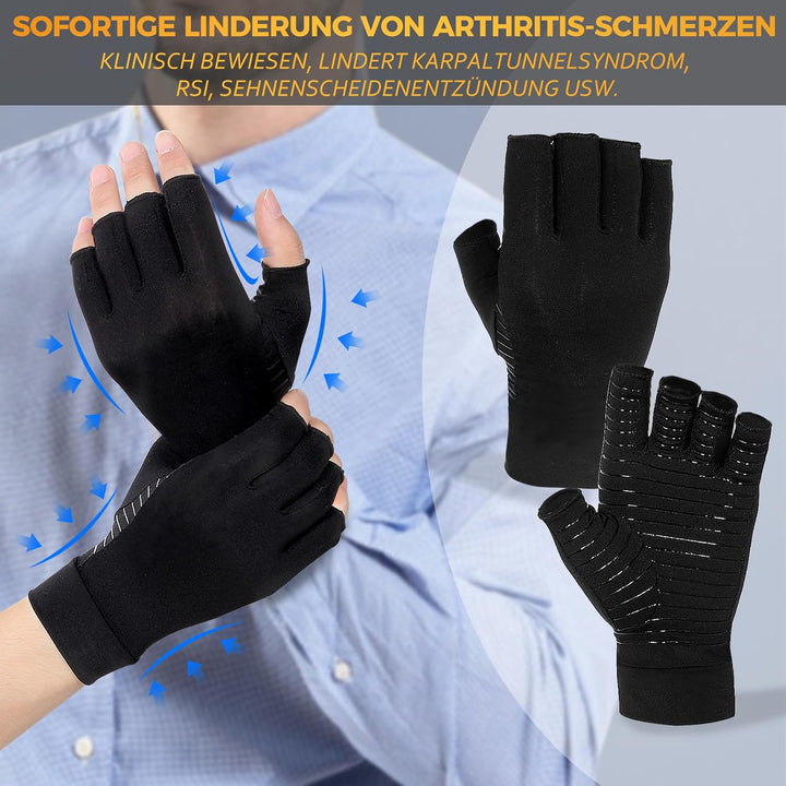 Donfri 2 Paare Kupfer Arthrose Handschuhe Fingerlose Arthritis Kompressionshandschuhe fr Wrme Hnde S