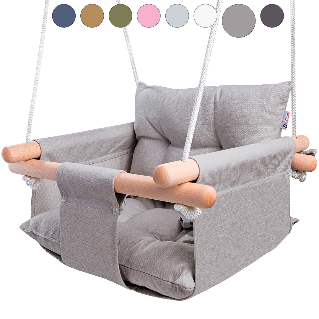 Cateam - Baby schaukel Holz Indoor, Outdoor, Garten. Babyschaukel mit Sicherheitsgurt. Innen Baby ha