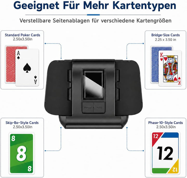 Kartenmischer für 1-2 Decks, Auto-Stop &amp; Handbetrieb, USB-betrieben | Perfekt für Poker, Blackjack u