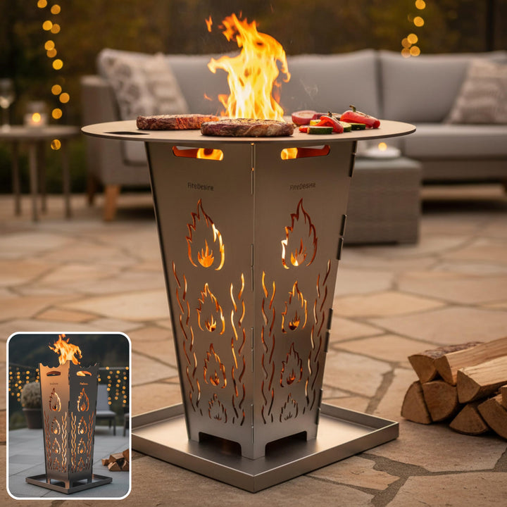 FireDesire Grill Pro Feuerkorb 80cm + Grillplatte + Ascheschale, Feuertonne, Feuerschale, Grilltonne