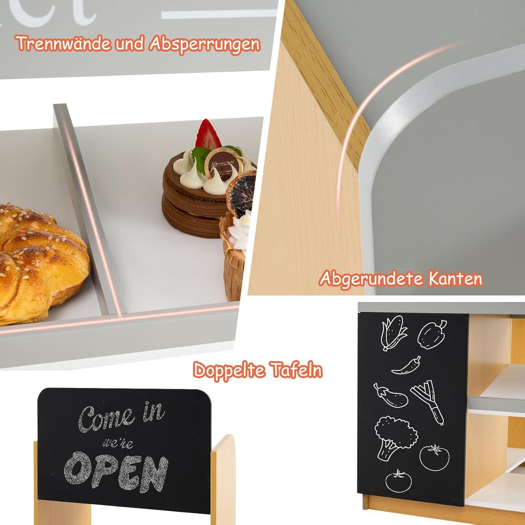 GOPLUS Kaufladen mit Einkaufswagen, Kaufmannsladen mit Kasse & 2 Tafel, Einkaufsladen Kinder mit ink