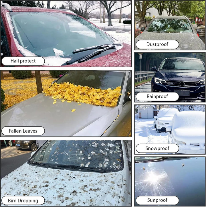 Universal Halbgarage Autoabdeckung,Halbe Autoabdeckung mit Haken und Riemen, Wasserdicht Autogarage