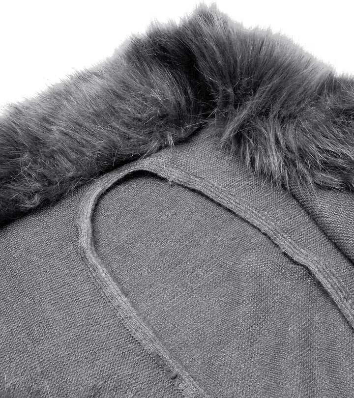 ZLYC Damen Winter Kunstpelz Poncho Strick Schal Stola Warm Cape Cardigan Grau, Grau