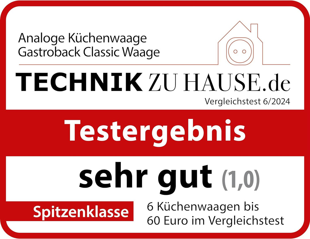 Gastroback 30102 Classic Waage, 2 kg mit Tara-Funktion, Küchenwaage, analog, mit Wiegeschale, Edelst
