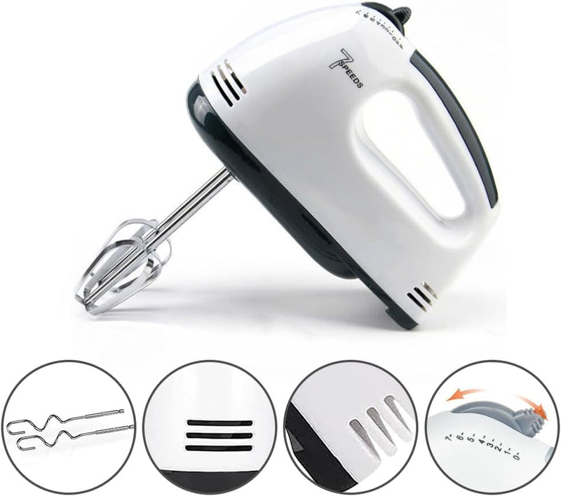 Handmixer - Handrührgerät 7 Geschwindigkeiten, Handrührer 300 W, Schneebesen & Knethaken aus Edelsta