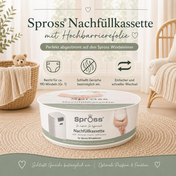 Spross Baby Windeleimer inkl. Nachfüllkassette - geruchsdichtes System mit Einhandbedienung - Müllei