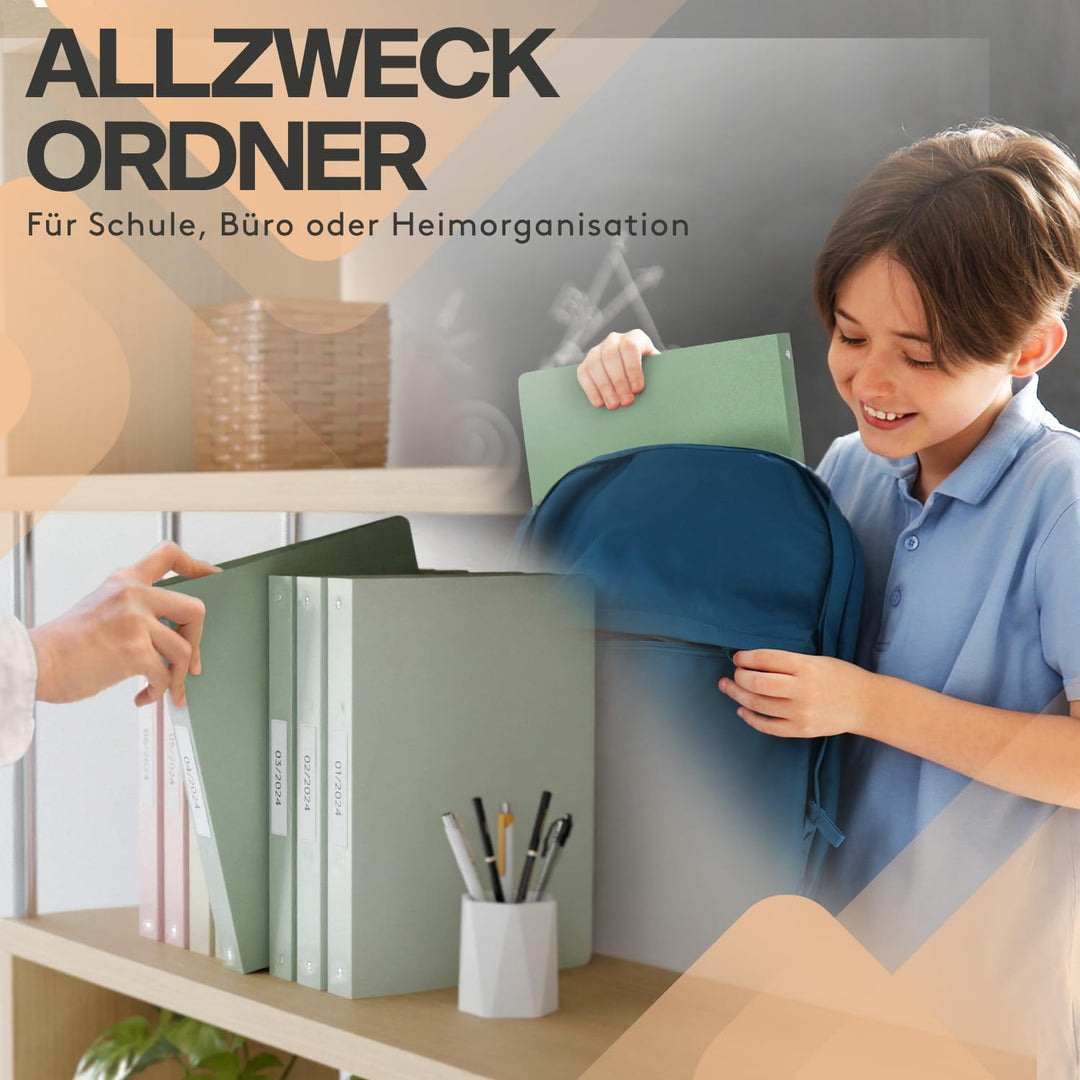 ACROPAQ - 8 x Ringbuch A4 | 4 Ringen | Mit Rückenetiketten, Rückenbreite 3,5 cm, Erde, Natur Farbkol