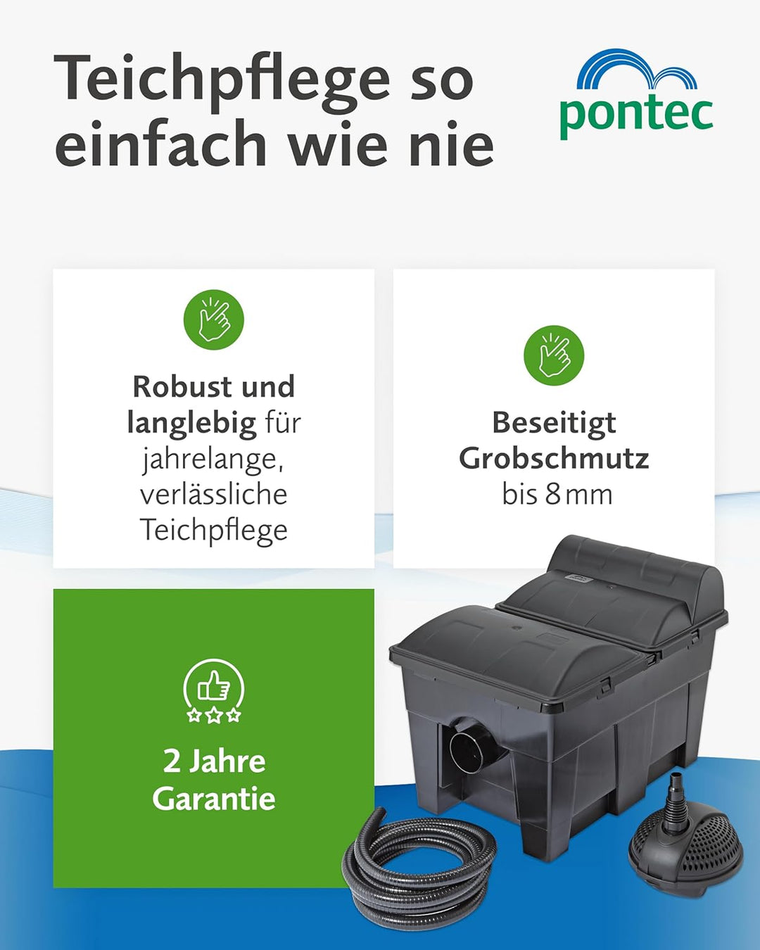 Pontec 42752 MultiClear Set 15000 - Komplettset aus Filterpumpe und Durchlauffilter / Durchlauffilte
