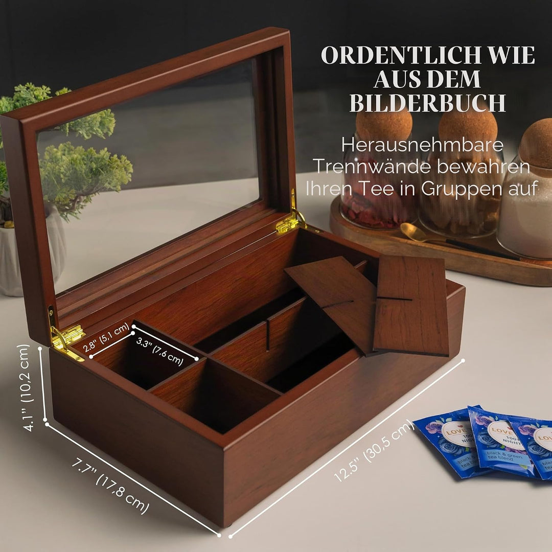 Tee Box von Apace Living - Luxeriöse Tee Aufbewahrung Box Holz – 8 Fächer für die Aufbewahrung von T