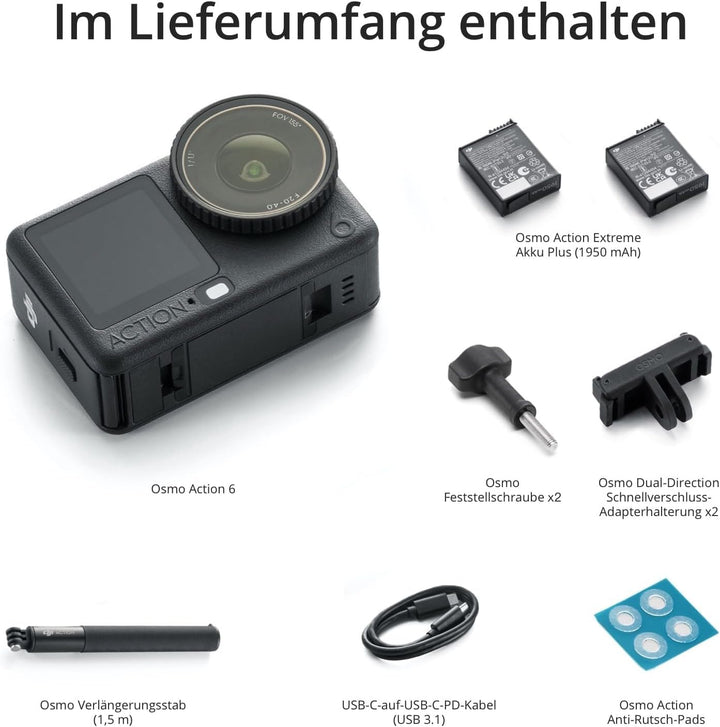 DJI Osmo Action 6 Capture More Combo Vielseitiges Zubehör, 8K Action Cam mit 1/1,1″ Quadratsensor, V