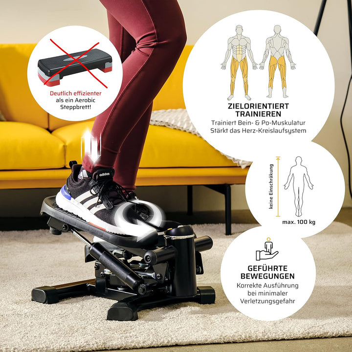 SportPlus 2-in-1 Mini-Stepper mit patentierter Umschalttechnik, Swing-Stepper und Auf-und-Ab-Stepper