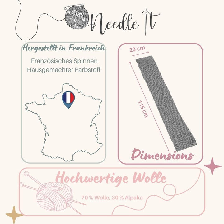 Needle It® - Komplettes Strickset für Anfänger mit Stricknadeln - Strickschal aus Wolle - Geschenkid