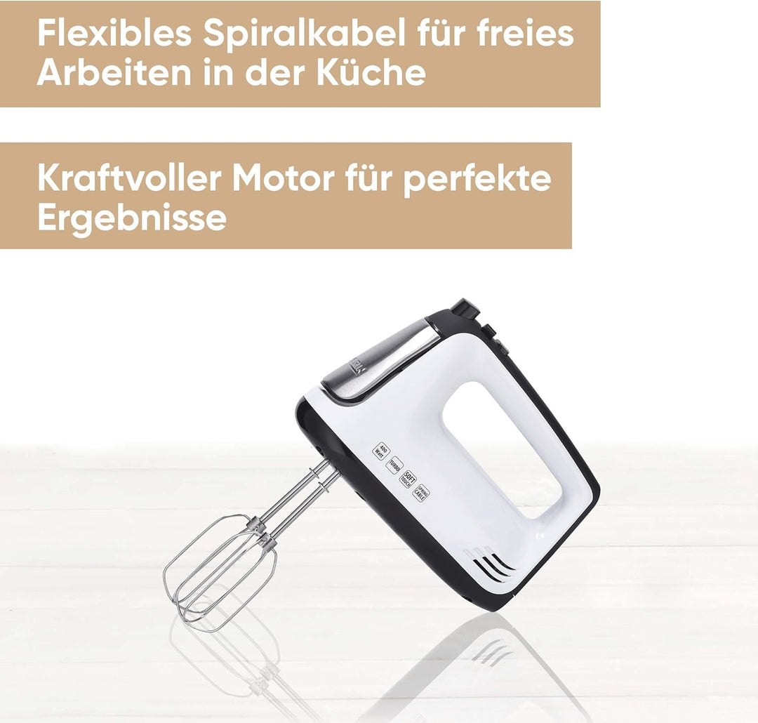 SEVERIN Handmixer, Handrührgerät mit 5 Geschwindigkeitsstufen, praktischer Handrührer mit 2 Edelstah
