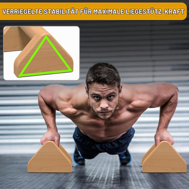 Kipika Push-up-Stangen aus Vollholz – 4-Zoll-Push-up-Griffe aus Buchenholz für den Boden, rutschfest