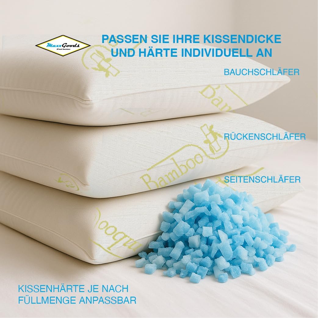 MaxxGoods kühlendes Nackenstützkissen aus Gelschaum Sticks 1Kg & Bambus Kissenbezug - Sommerkissen m