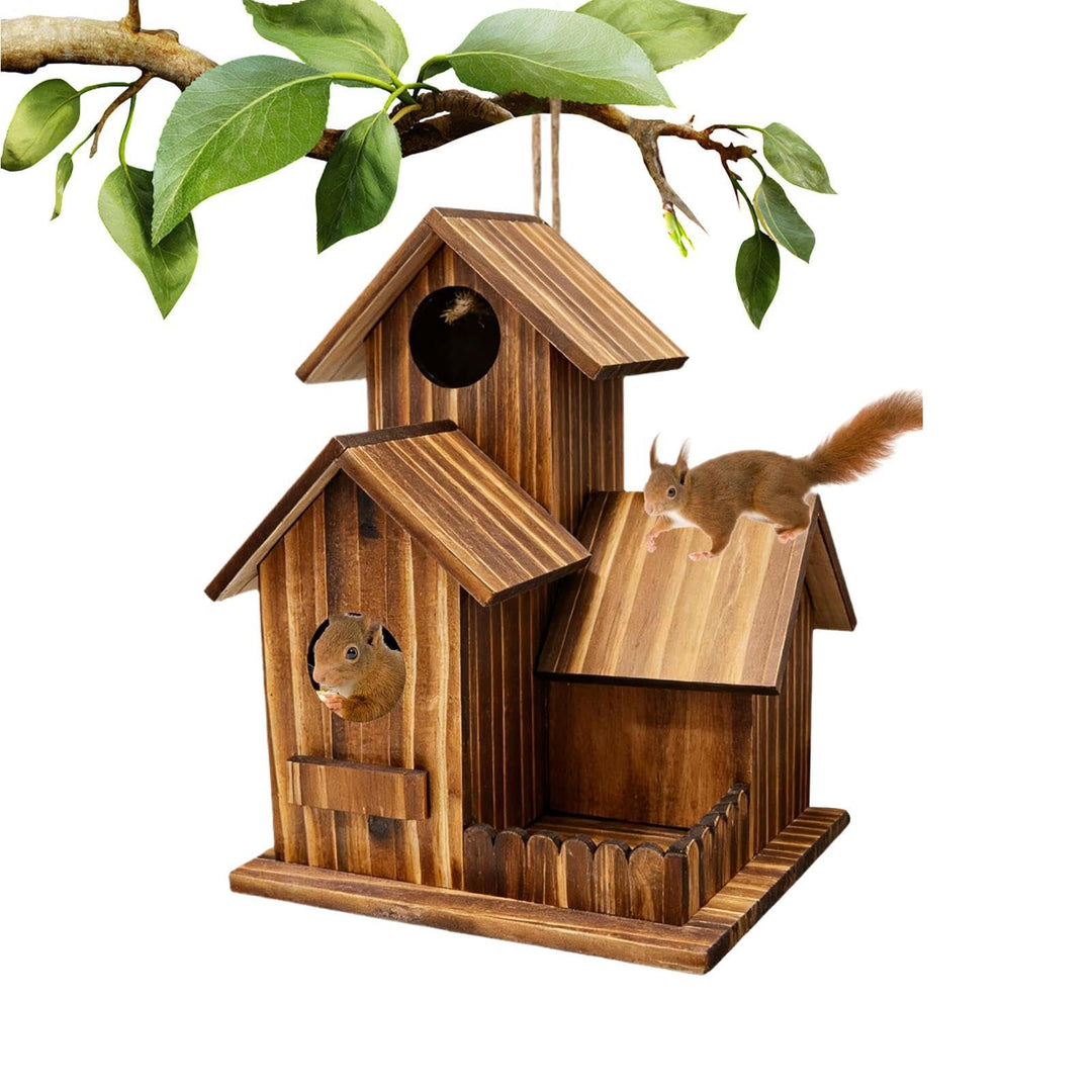 Eichhörnchen-Futterspender – Dreiraum-Design Holz Outdoor Futterstation | Holz Eichhörnchen Haus mit