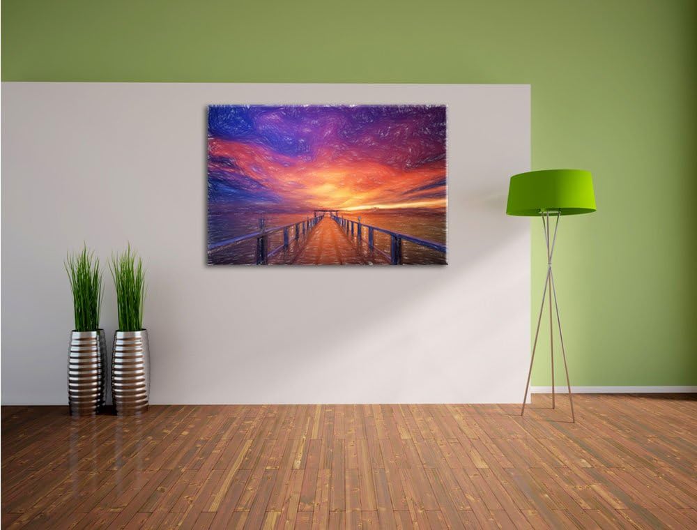Pixxprint Steg ins Meer als Leinwandbild/Grösse: 100x70 cm/Wandbild/Kunstdruck/fertig bespannt, 100x