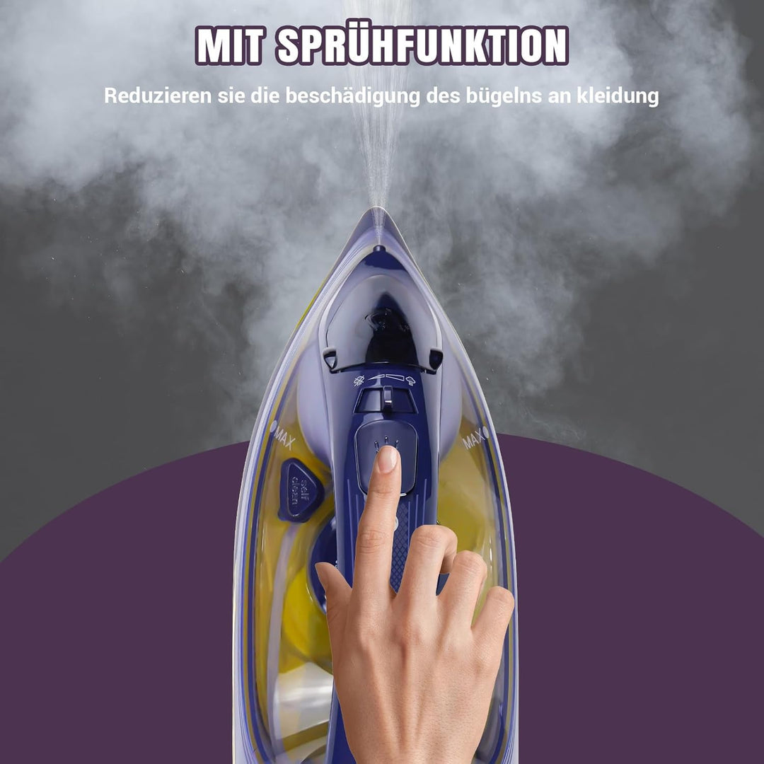 2400W Dampfbügeleisen, 350ML Wassertank, 2m Kabel, 110g Dampfstoss, 40g Dauerhaftdampf, variable Tem