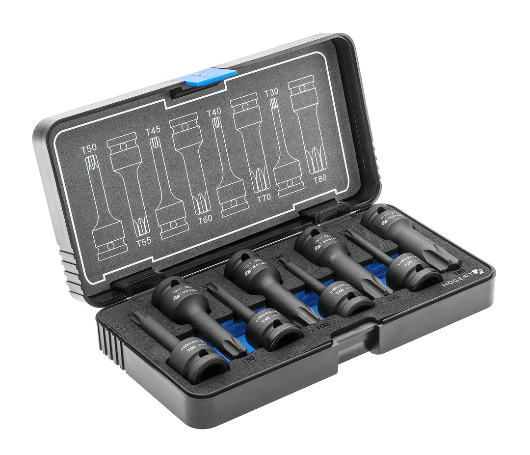 Högert Technik - Druckluft-Schlagschrauber-Nuss Torx, 8 Stkc. 1/2", CrMo - TORX-Schlagschraubersatz