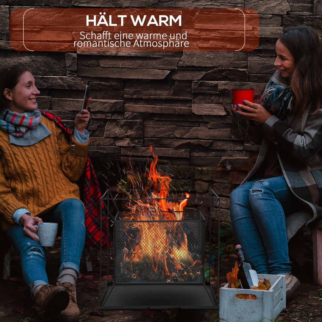 Outsunny Feuerschale modern Feuerkorb rechteckig Feuerstelle für Garten Camping BBQ Metall Schwarz 4