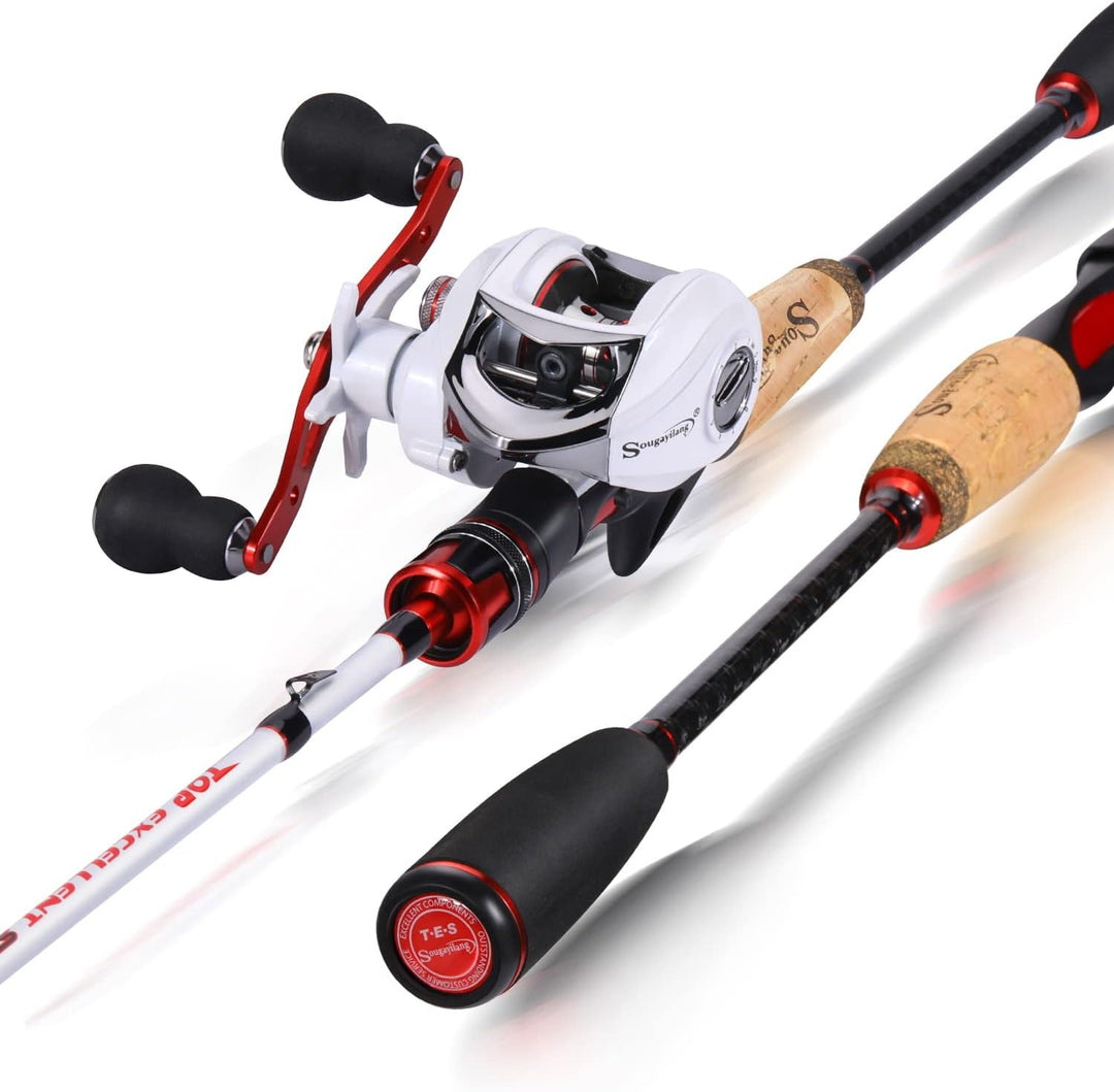 Sougayilang Casting Angelrute und Rollen-Kombi, 1.8m/2.1m MH Angelrute mit Baitcasting Rollen-Kombin