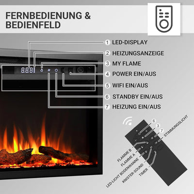 BALDERIA Atalanta 40" Elektrokamin - Elektrischer Einbaukamin mit Heizung 1000/2000 W, realistischer