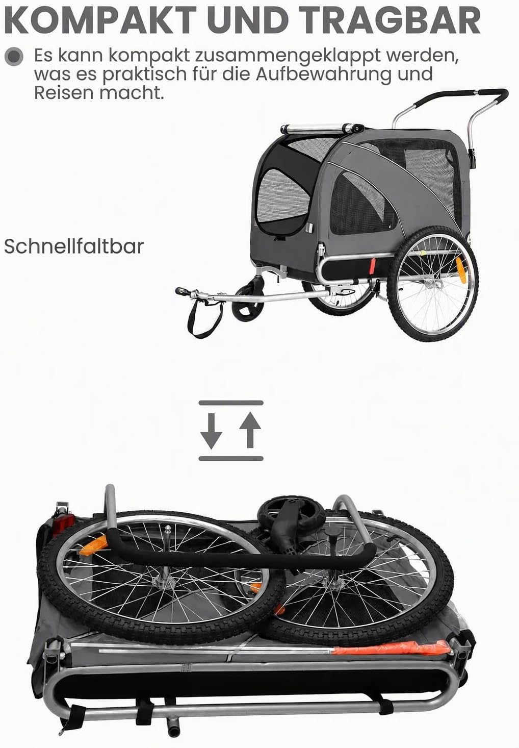 Hundeanhänger 2-in-1 für Fahrrad &amp; Jogger Grey