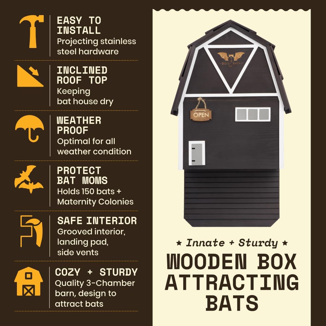 WildYard Big Bat Barn 3-Kammer Fledermaushaus - Gross, Schwarz - Witterungsbeständiges Fledermaus-Wi