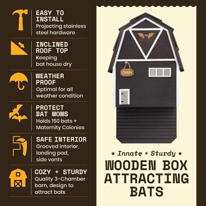 WildYard Big Bat Barn 3-Kammer Fledermaushaus - Gross, Schwarz - Witterungsbeständiges Fledermaus-Wi