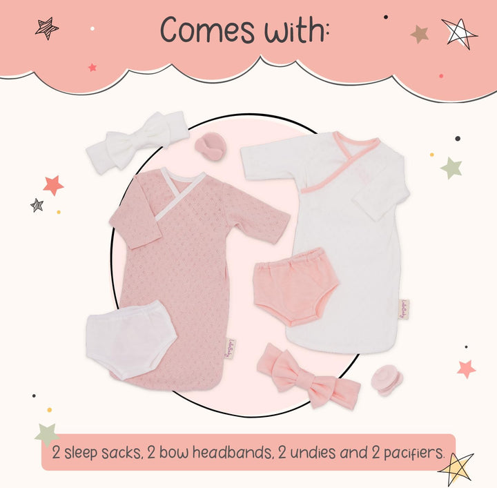 LullaBaby - Baby Puppe Schlafsäcke Outfit - 36 cm-Puppen-Kleidungsset - Blanket Sleepers - Schnuller