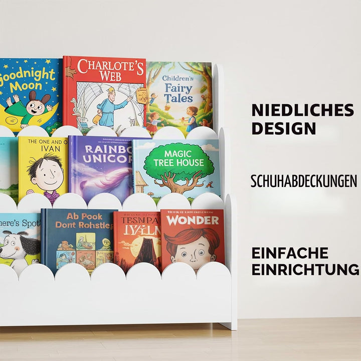SpaceAid 3-stufiges Kinder Bücherregal mit geschwungenen Kanten, Montessori Bücherregal für Kleinkin