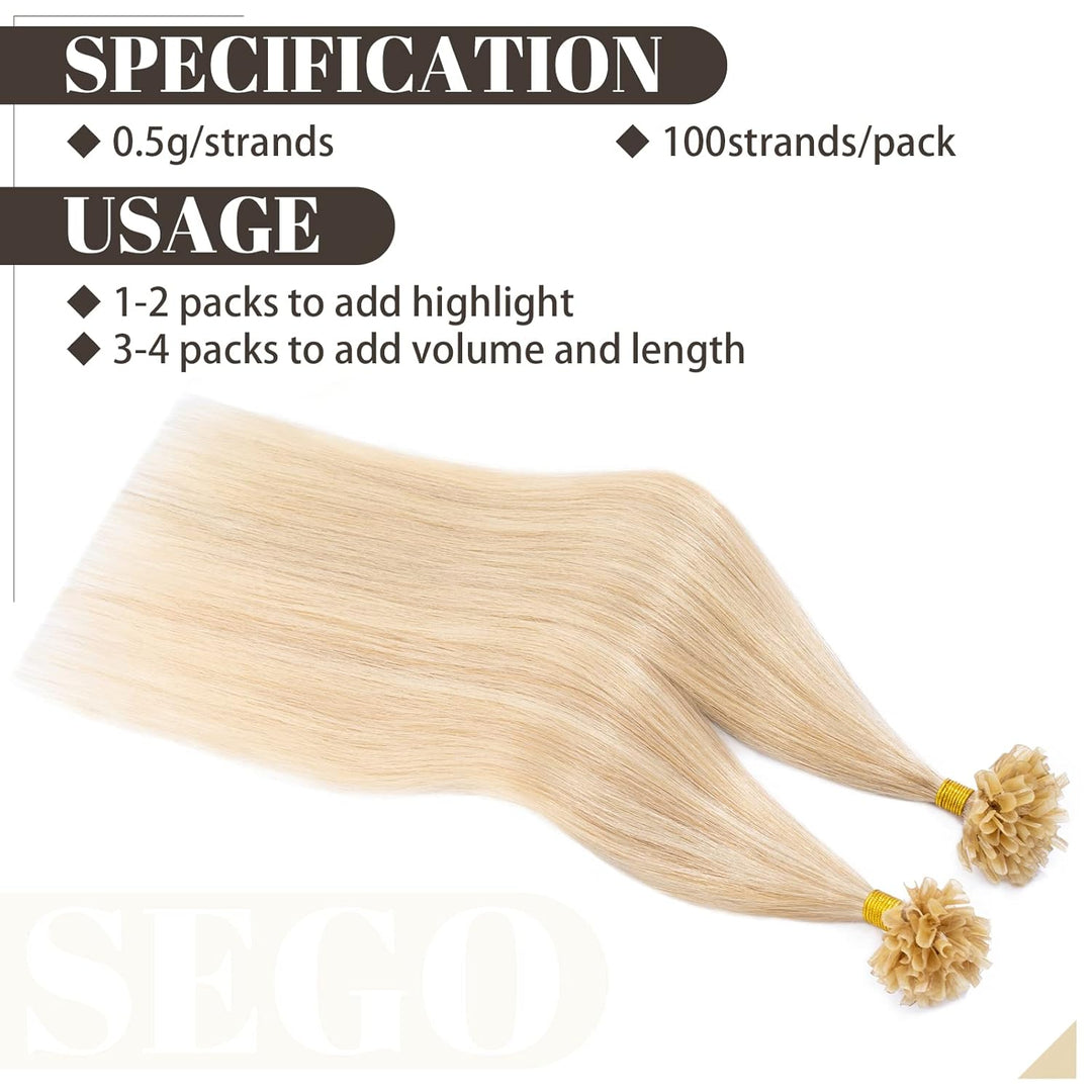 SEGO Extensions I Tip Echthaar Haarverlängerung Keratin Bondings Human Hair 100 Strähnen Dutt 50 cm