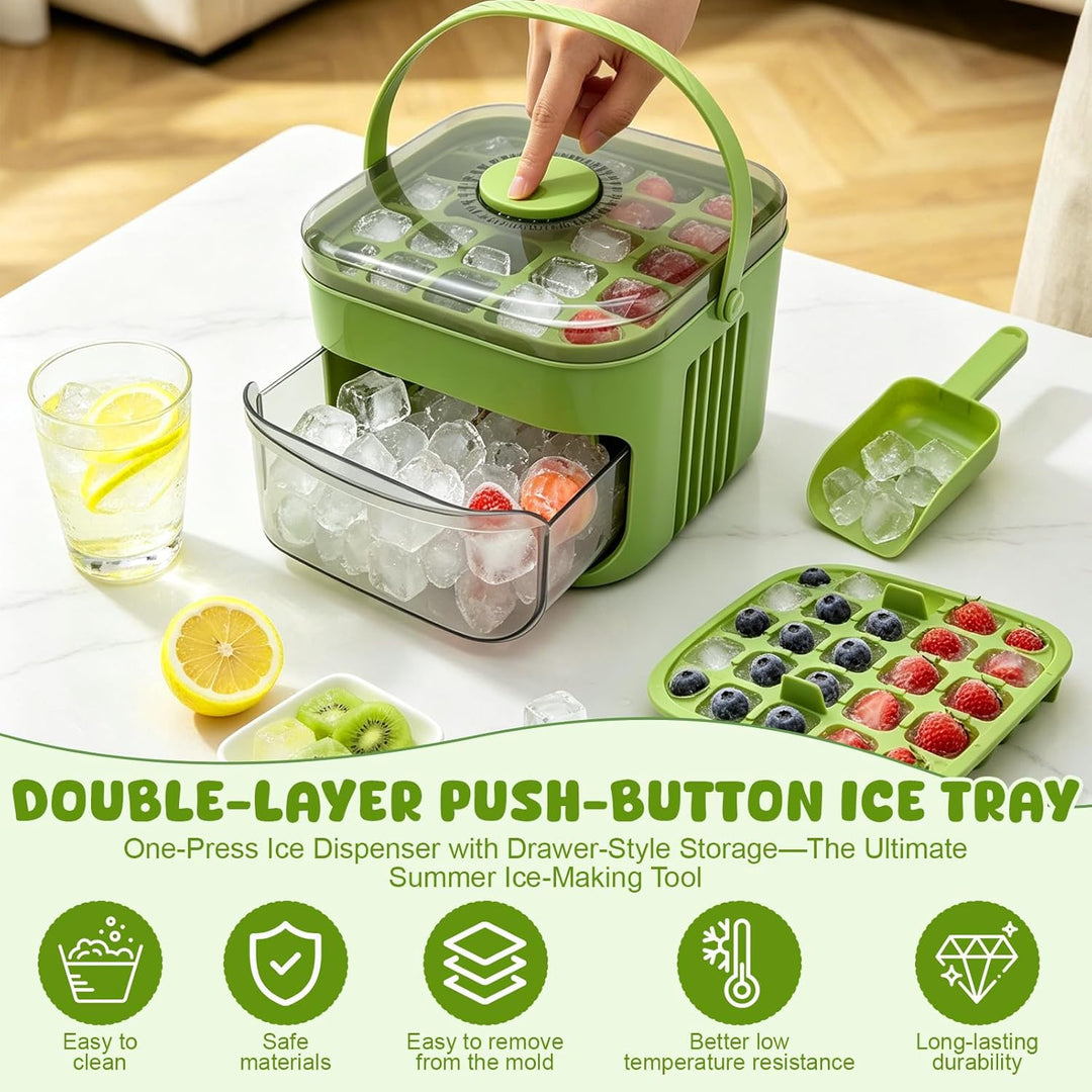 Easy Press Ice Maker, Ice Cube Maker, Ice Cube Tray mit Bin und Scoop, Eiswürfelmacher, Eiswürfelber