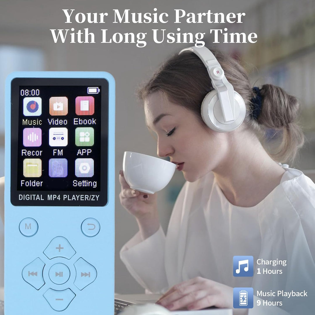 16 GB MP3-Player mit Bluetooth, HiFi-Sound, 1,8-Zoll-Bildschirm, Tragbarer Musik-Player mit Kopfhöre