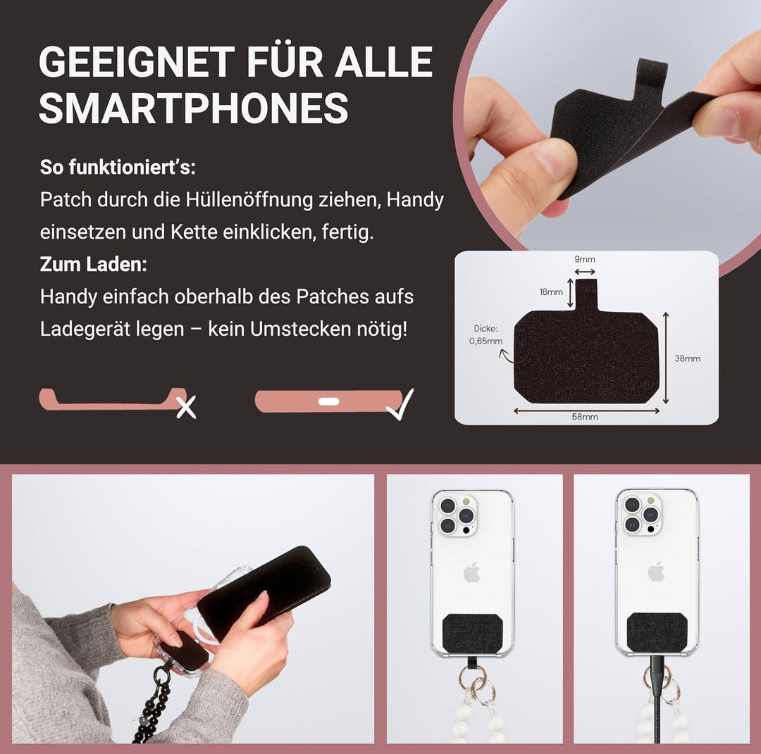 beadstars Perlen Handykette Universal zum Umhängen inkl. Patch und Geschenkbox, handgefertigt in Deu