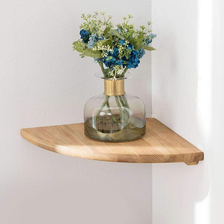 Eckregal Hängeregal, 18cm Eiche Massivholz Eckregal runde Enden Wandregal Holz Vintage Landhausstil
