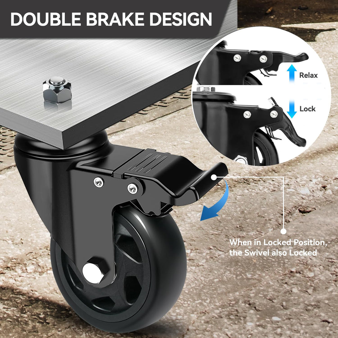 Möbelrolle mit Bremse, 125mm Lenkrollen mit M12 Rückenloch, Transportrollen Doppellager mit 360-Grad