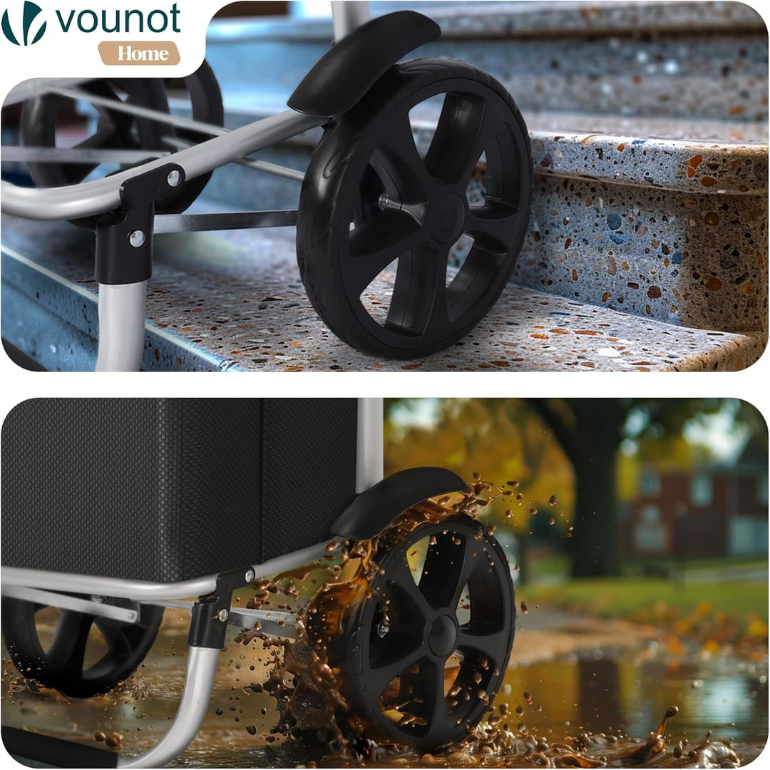 VOUNOT® Einkaufstrolley Klappbar aus Aluminium mit 58L Wasserdichter Tasche und Kühlfach, 2 Extra gr